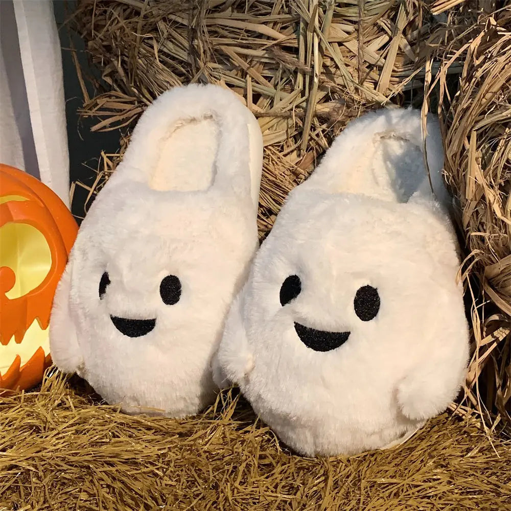 Cozy Halloween Ghost Plush Slippers – Soft, Spooky & Fun
