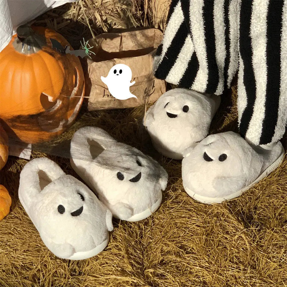 Cozy Halloween Ghost Plush Slippers – Soft, Spooky & Fun