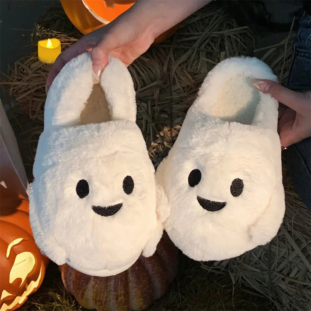 Cozy Halloween Ghost Plush Slippers – Soft, Spooky & Fun