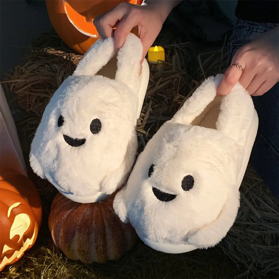 Cozy Halloween Ghost Plush Slippers – Soft, Spooky & Fun